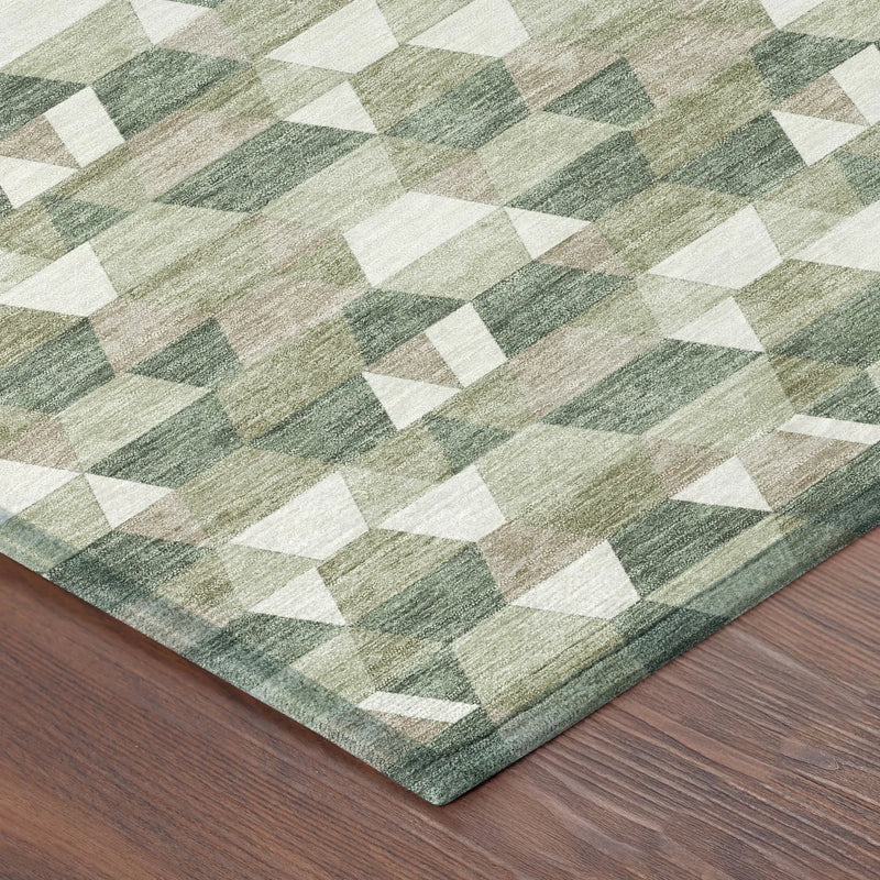 9' X 12' Green And Silver Geometric Washable Indoor Outdoor Area Rug Homeroots Outdoor