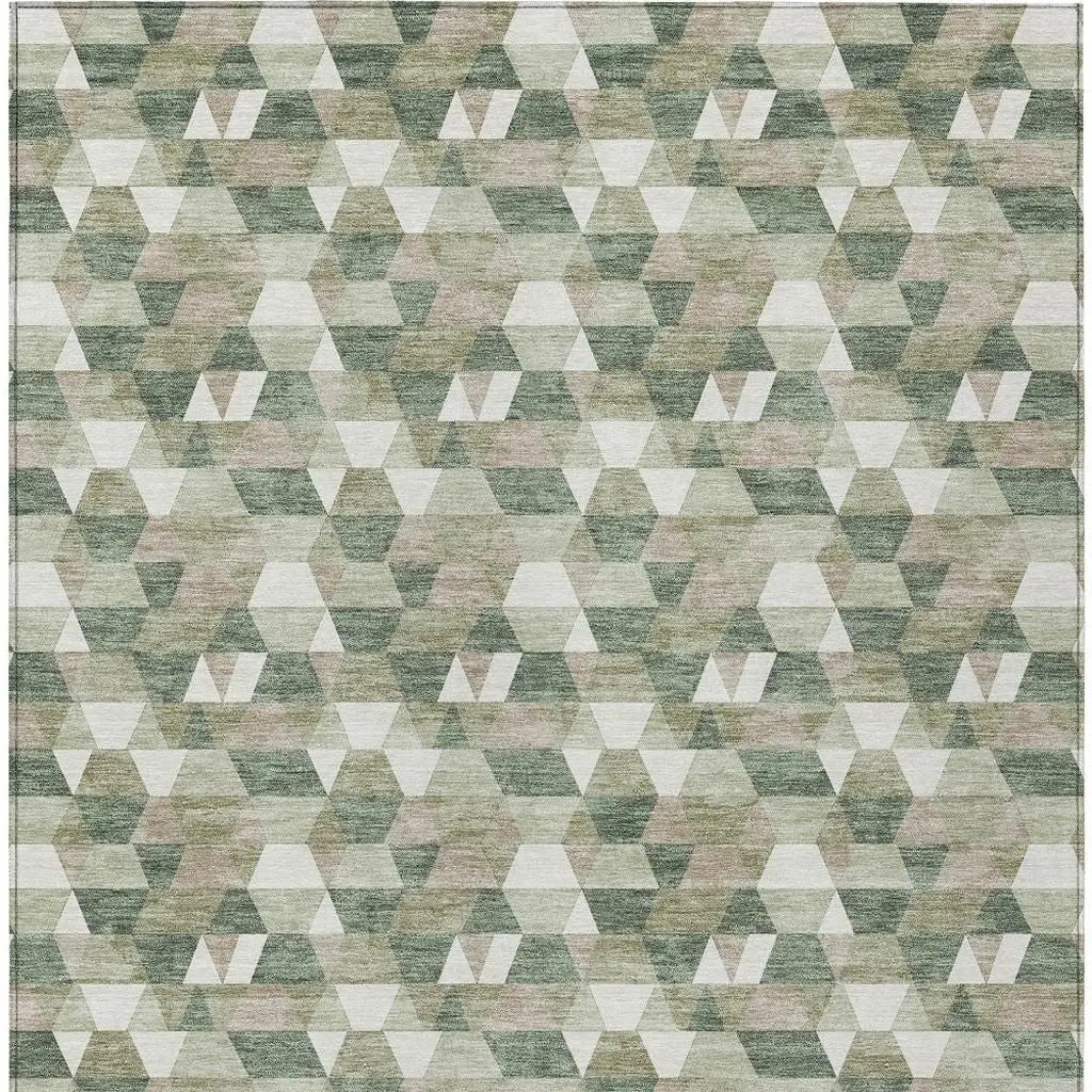 9' X 12' Green And Silver Geometric Washable Indoor Outdoor Area Rug Homeroots Outdoor