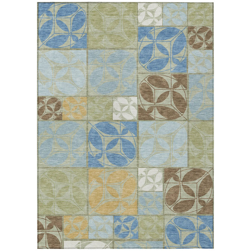 9' X 12' Green And Silver Geometric Washable Indoor Outdoor Area Rug Homeroots Outdoor