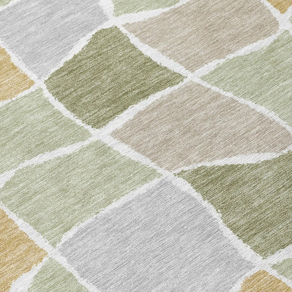 9' X 12' Green And Silver Geometric Washable Indoor Outdoor Area Rug Homeroots Outdoor