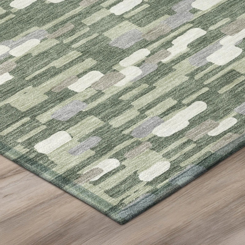 9' X 12' Green And Silver Geometric Washable Indoor Outdoor Area Rug Homeroots Outdoor