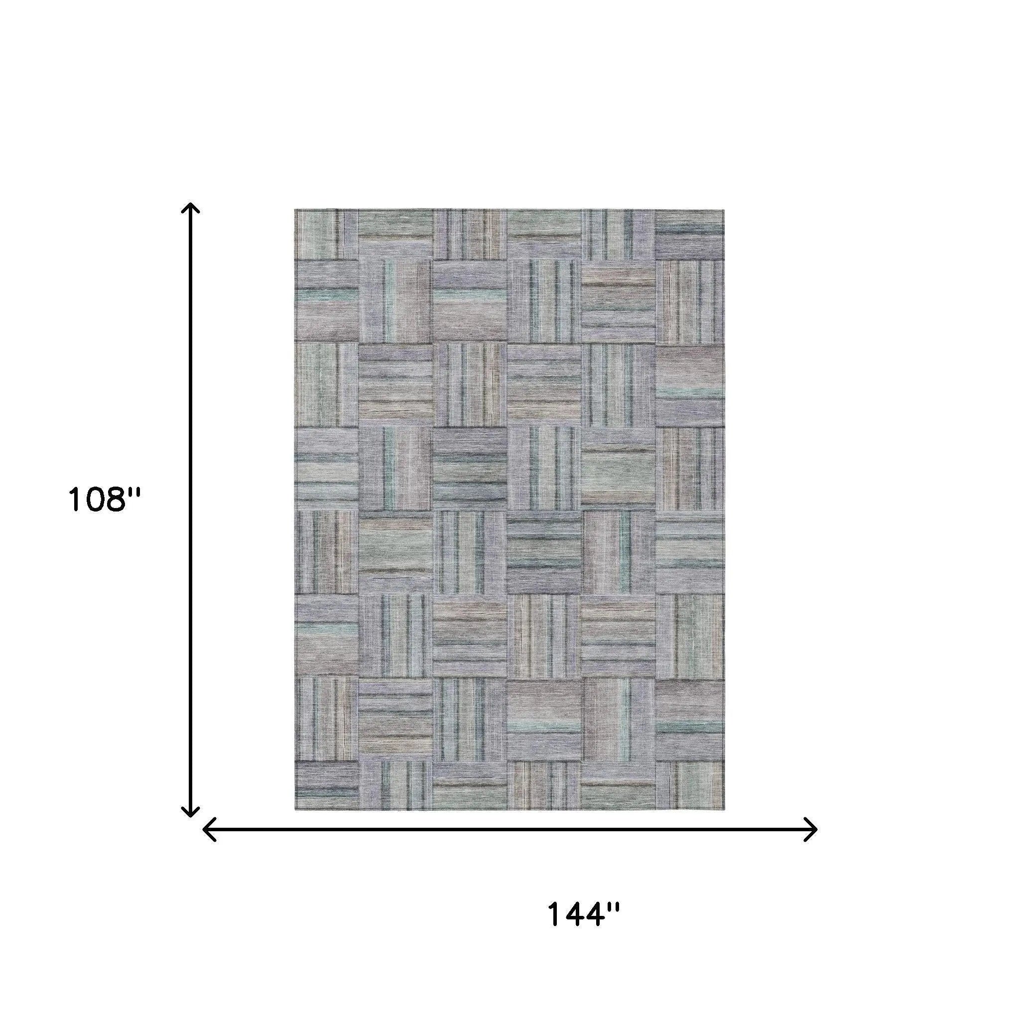 9' X 12' Green And Silver Geometric Washable Indoor Outdoor Area Rug Homeroots Outdoor
