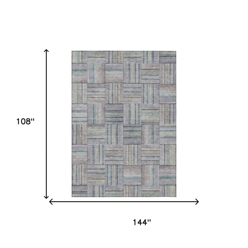 9' X 12' Green And Silver Geometric Washable Indoor Outdoor Area Rug Homeroots Outdoor