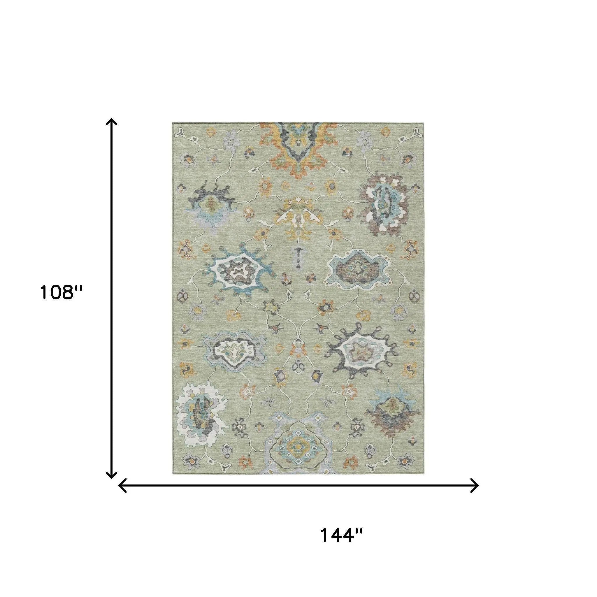 9' X 12' Green And Silver Oriental Washable Indoor Outdoor Area Rug Homeroots Outdoor