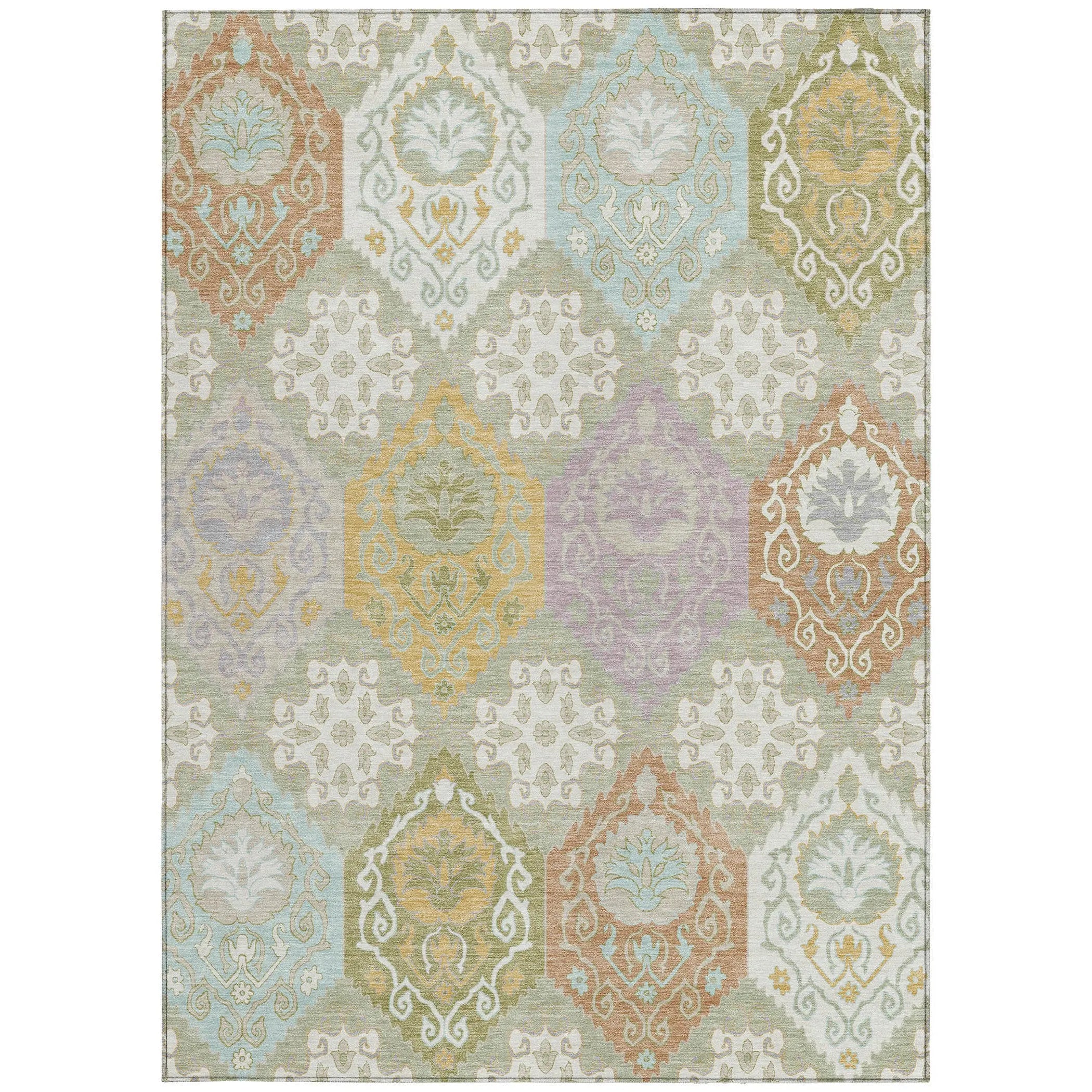 9' X 12' Green And Sky Blue Geometric Washable Indoor Outdoor Area Rug Homeroots Outdoor