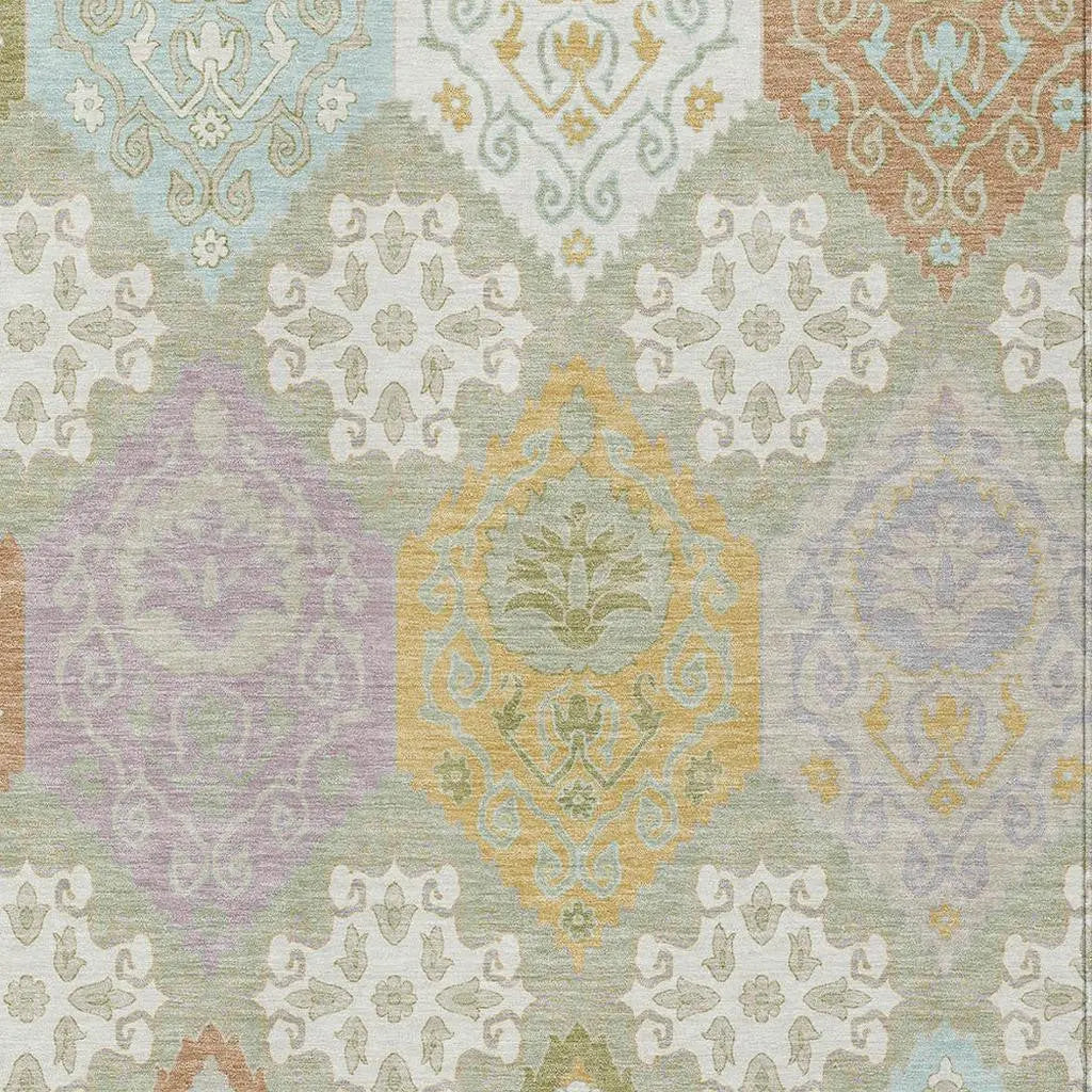9' X 12' Green And Sky Blue Geometric Washable Indoor Outdoor Area Rug Homeroots Outdoor