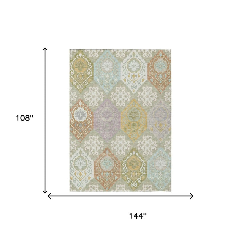 9' X 12' Green And Sky Blue Geometric Washable Indoor Outdoor Area Rug Homeroots Outdoor