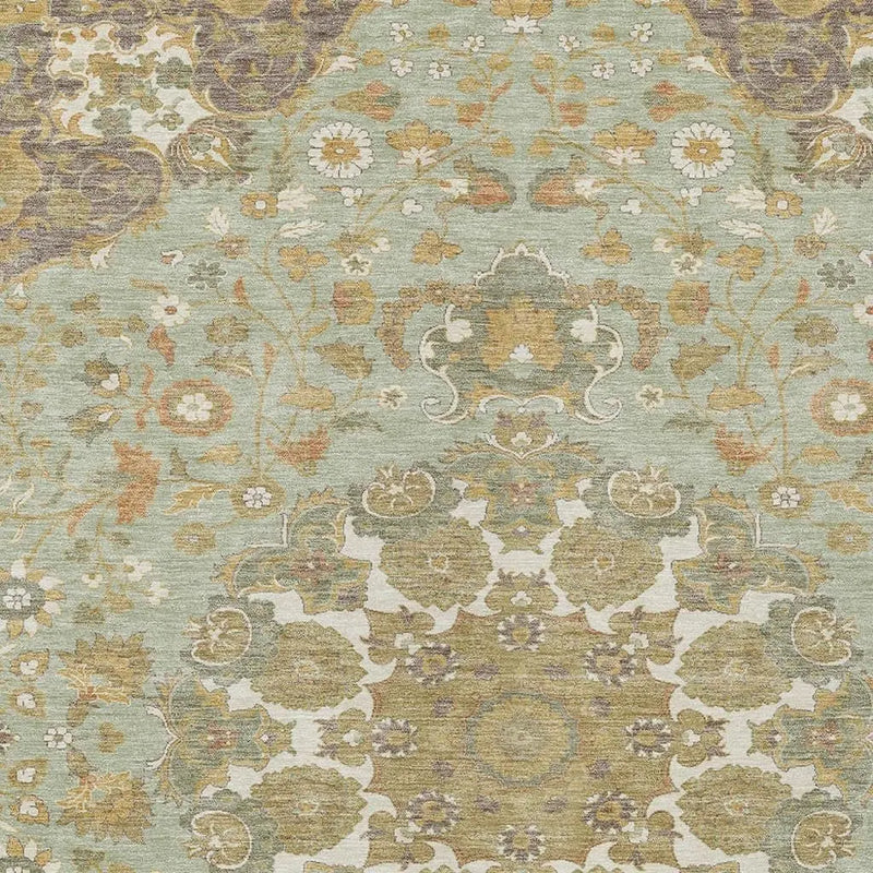9' X 12' Green And Taupe Damask Washable Indoor Outdoor Area Rug Homeroots Outdoor