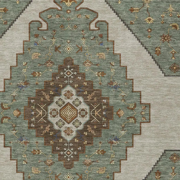 9' X 12' Green And Taupe Geometric Washable Indoor Outdoor Area Rug Homeroots Outdoor