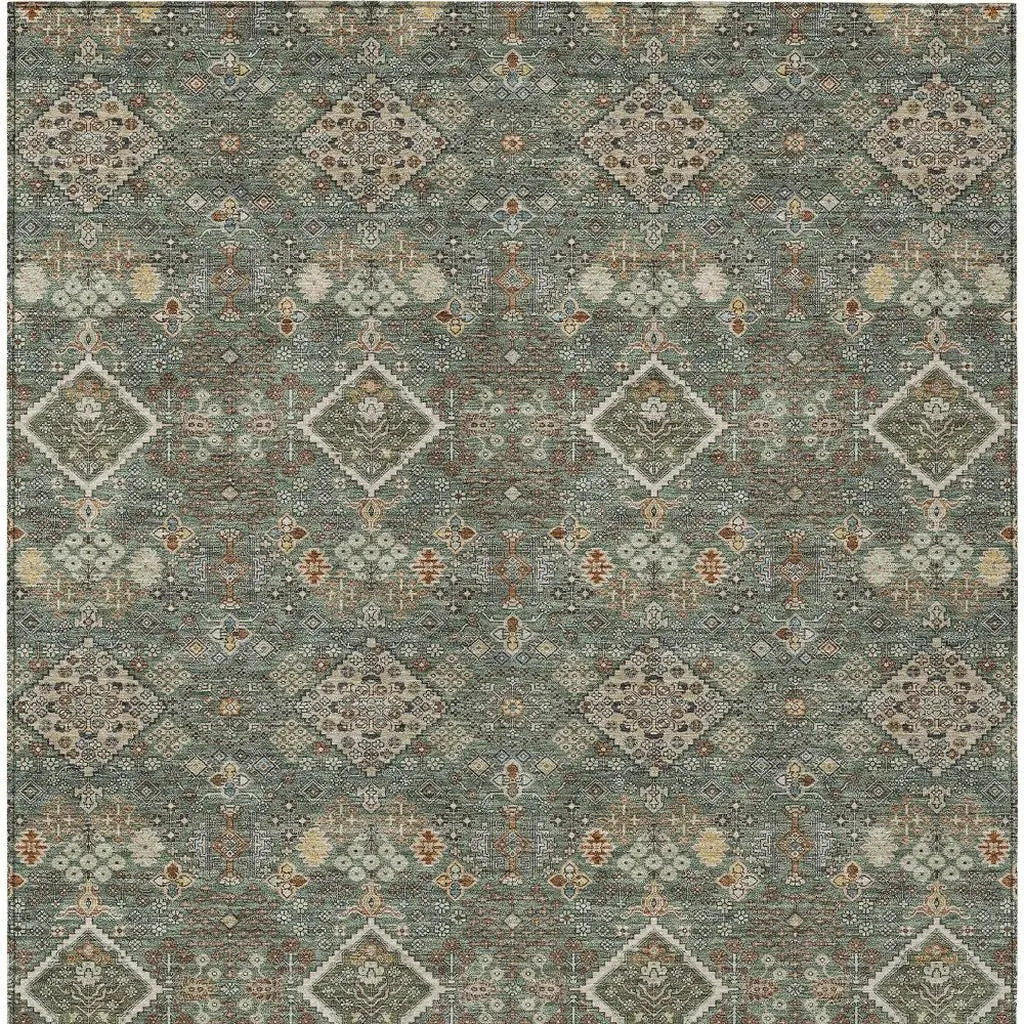 9' X 12' Green And Taupe Geometric Washable Indoor Outdoor Area Rug Homeroots Outdoor