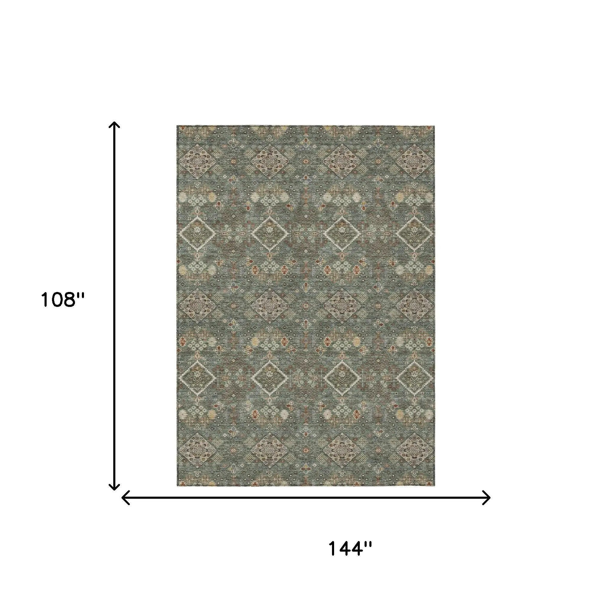 9' X 12' Green And Taupe Geometric Washable Indoor Outdoor Area Rug Homeroots Outdoor