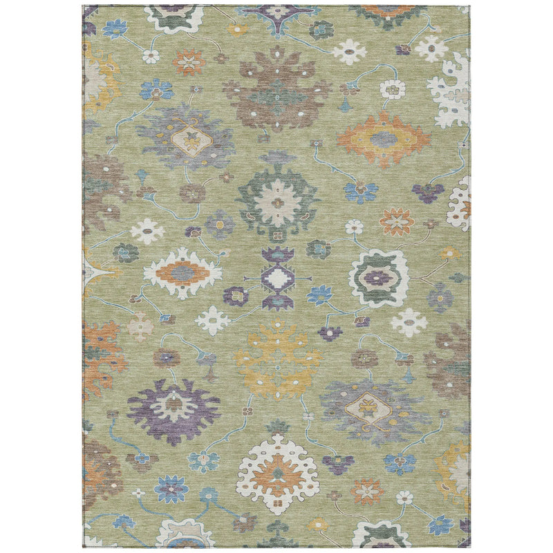 9' X 12' Green And Taupe Oriental Washable Indoor Outdoor Area Rug Homeroots Outdoor