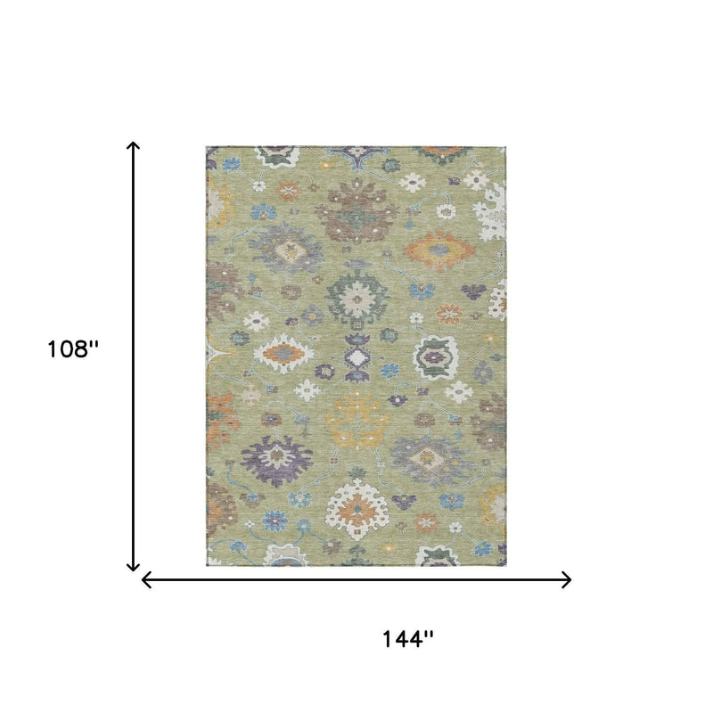 9' X 12' Green And Taupe Oriental Washable Indoor Outdoor Area Rug Homeroots Outdoor