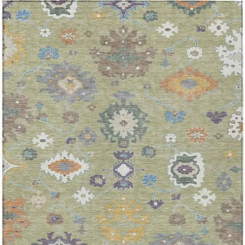9' X 12' Green And Taupe Oriental Washable Indoor Outdoor Area Rug Homeroots Outdoor