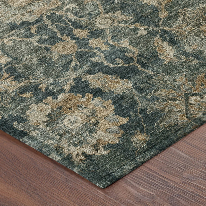 9' X 12' Green And Teal Blue Botanical Leaves Washable Indoor Outdoor Area Rug Homeroots Outdoor