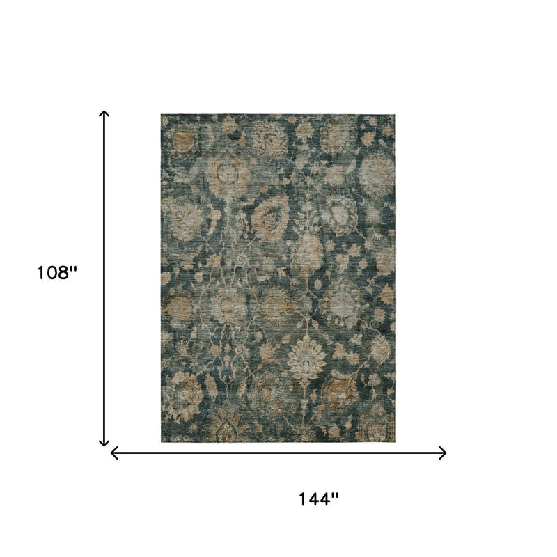 9' X 12' Green And Teal Blue Botanical Leaves Washable Indoor Outdoor Area Rug Homeroots Outdoor