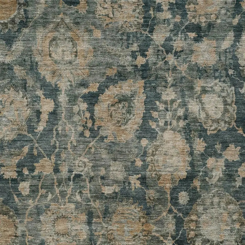 9' X 12' Green And Teal Blue Botanical Leaves Washable Indoor Outdoor Area Rug Homeroots Outdoor