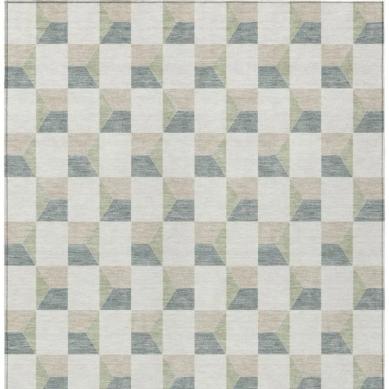 9' X 12' Green And Teal Blue Geometric Washable Indoor Outdoor Area Rug Homeroots Outdoor