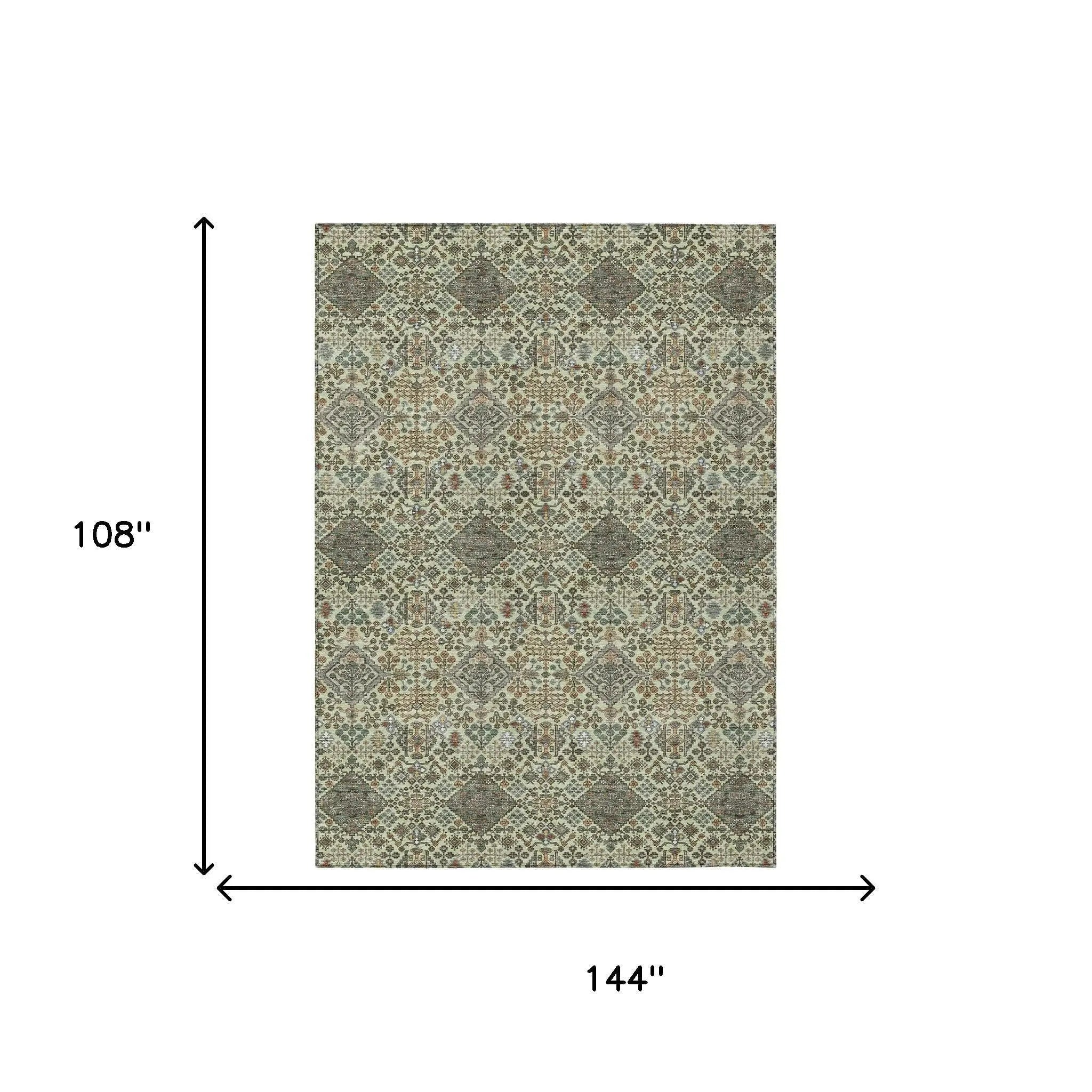 9' X 12' Green And Teal Blue Geometric Washable Indoor Outdoor Area Rug Homeroots Outdoor