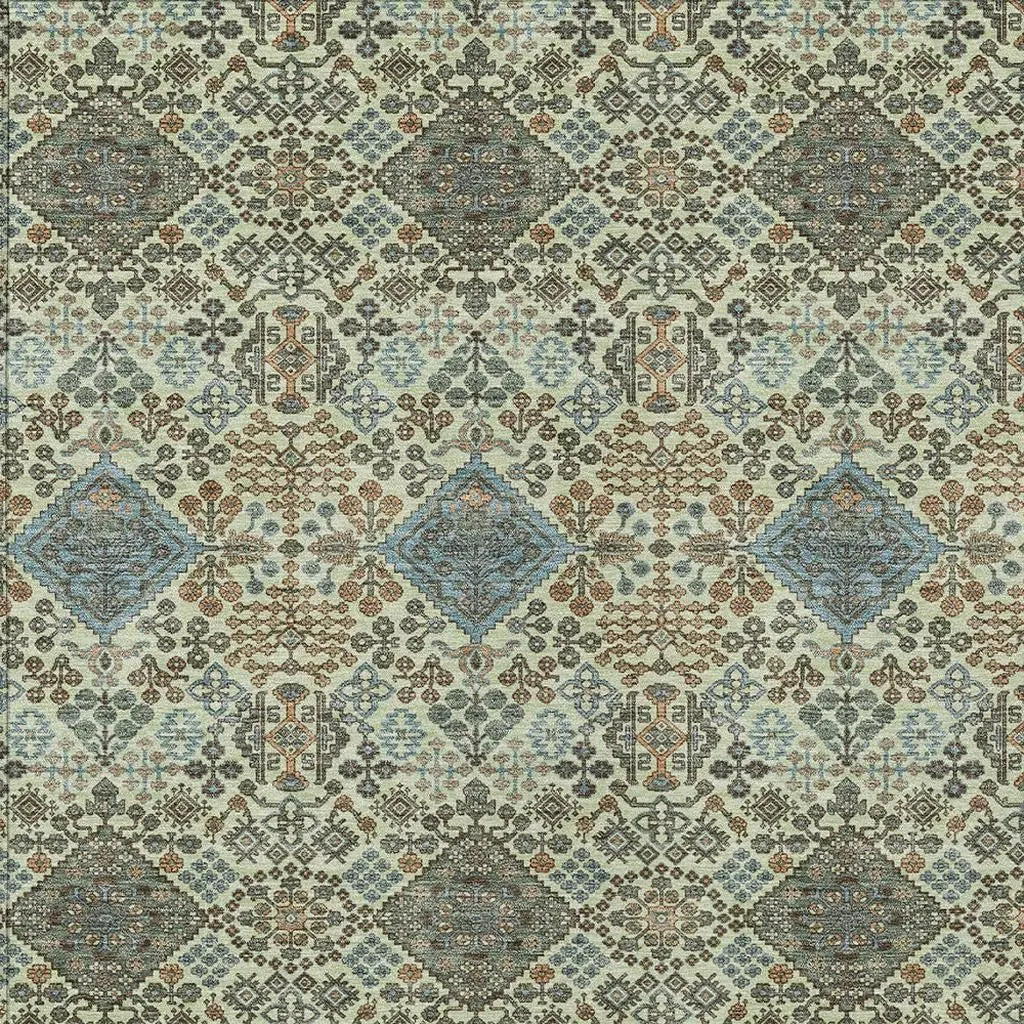 9' X 12' Green And Teal Blue Geometric Washable Indoor Outdoor Area Rug Homeroots Outdoor
