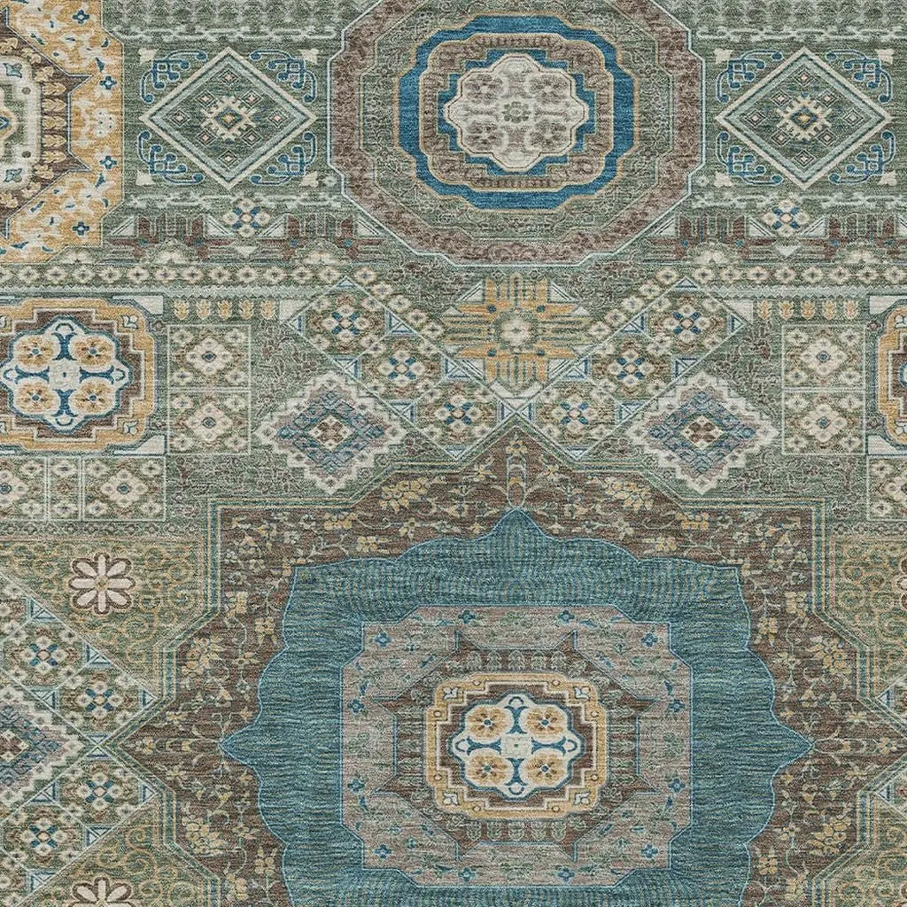 9' X 12' Green And Teal Blue Oriental Washable Indoor Outdoor Area Rug Homeroots Outdoor