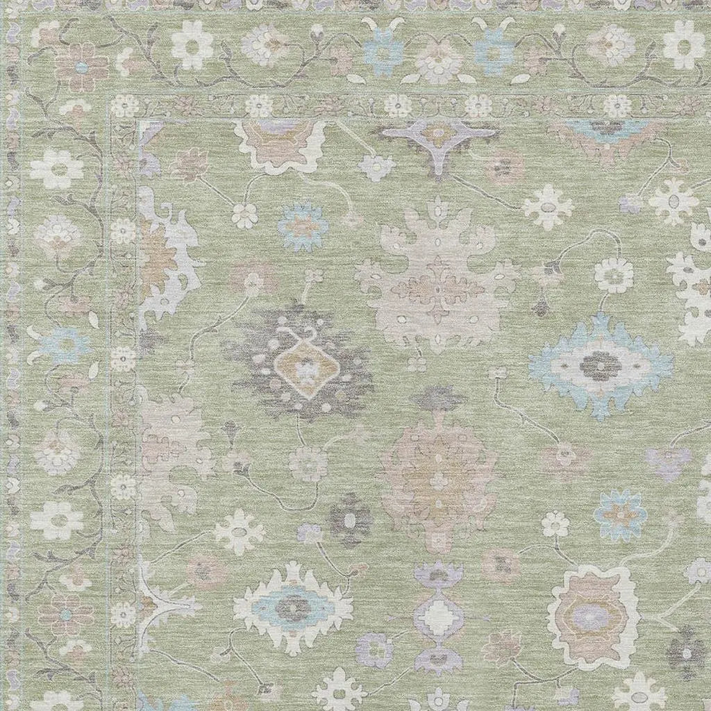 9' X 12' Green And Teal Blue Oriental Washable Indoor Outdoor Area Rug Homeroots Outdoor