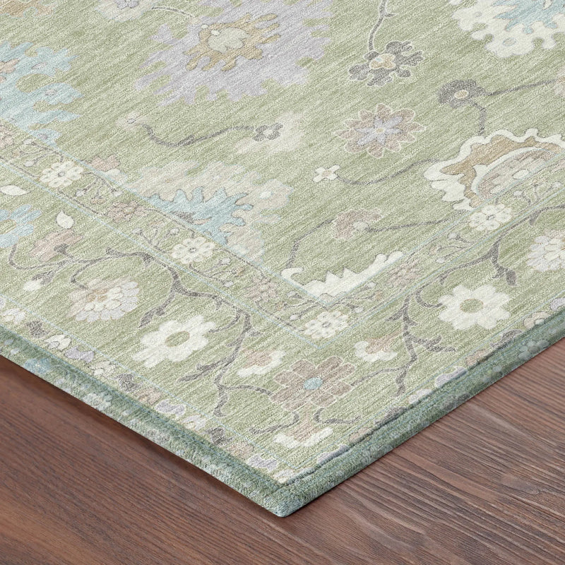 9' X 12' Green And Teal Blue Oriental Washable Indoor Outdoor Area Rug Homeroots Outdoor