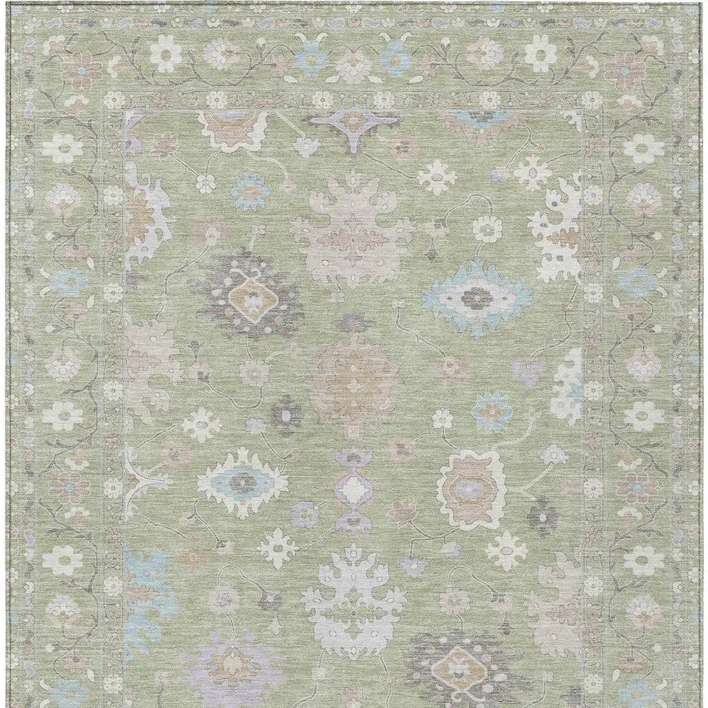 9' X 12' Green And Teal Blue Oriental Washable Indoor Outdoor Area Rug Homeroots Outdoor