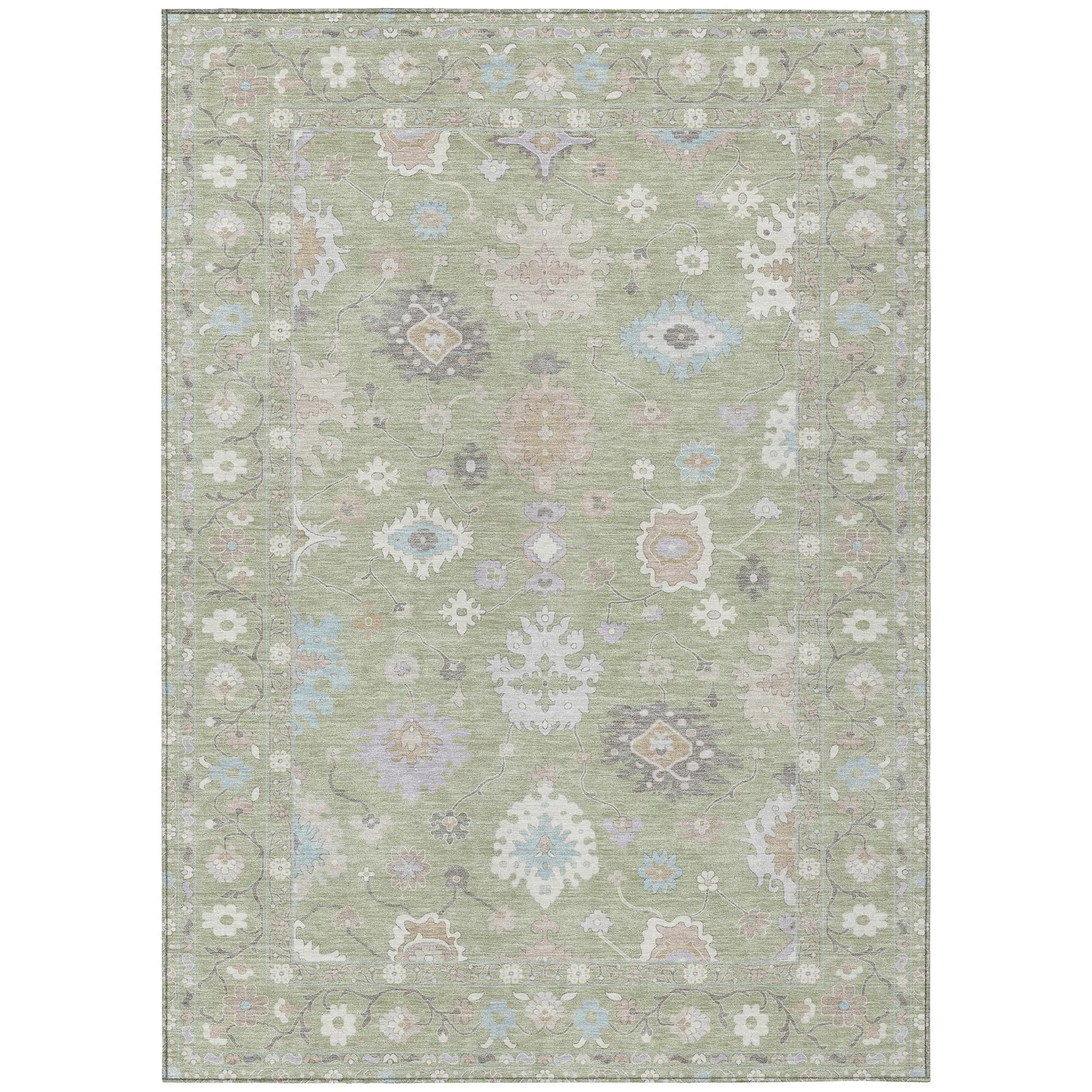9' X 12' Green And Teal Blue Oriental Washable Indoor Outdoor Area Rug Homeroots Outdoor