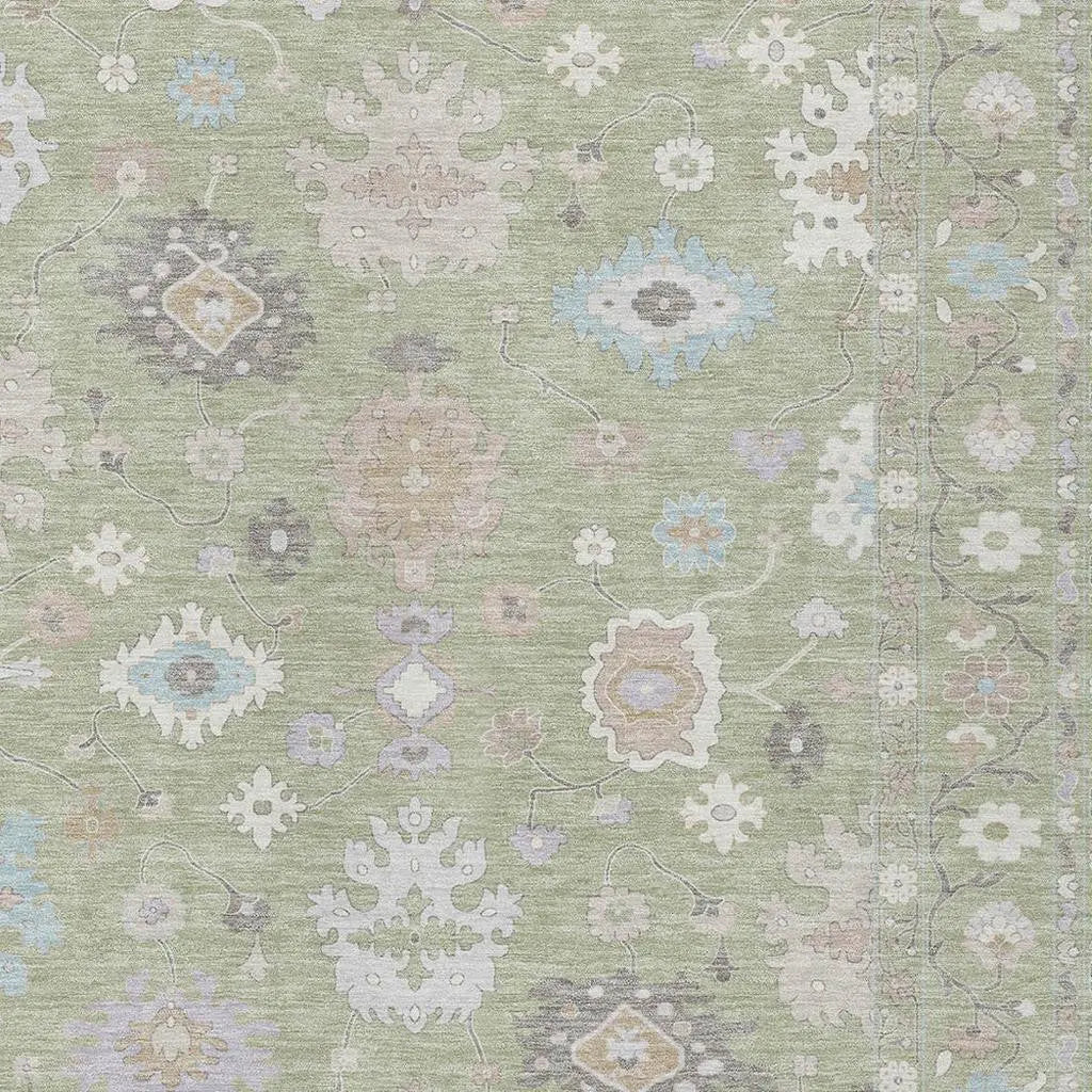 9' X 12' Green And Teal Blue Oriental Washable Indoor Outdoor Area Rug Homeroots Outdoor