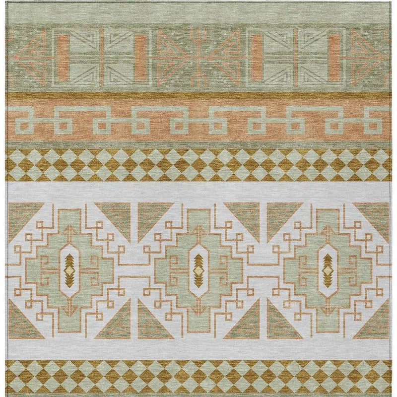9' X 12' Green And Teal Blue Tribal Washable Indoor Outdoor Area Rug Homeroots Outdoor