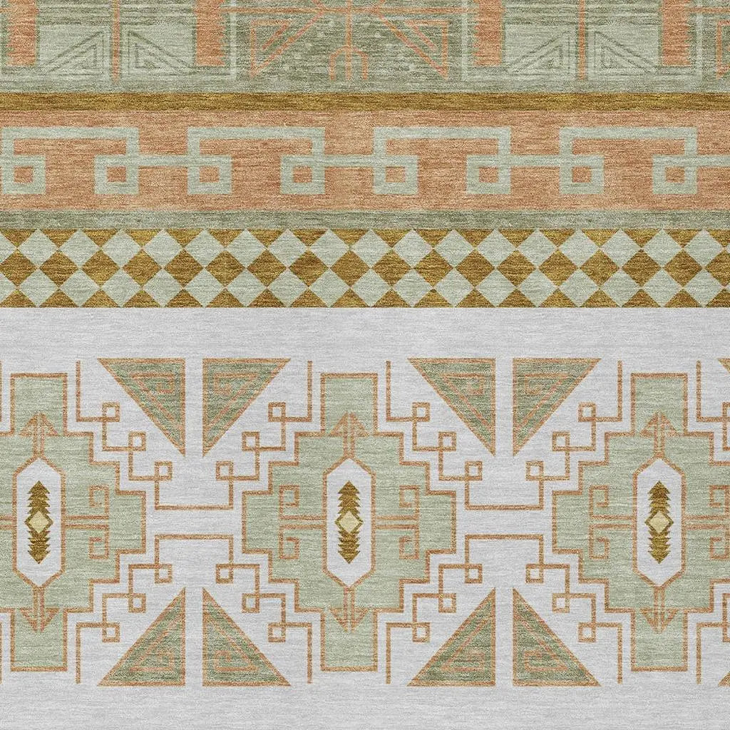 9' X 12' Green And Teal Blue Tribal Washable Indoor Outdoor Area Rug Homeroots Outdoor