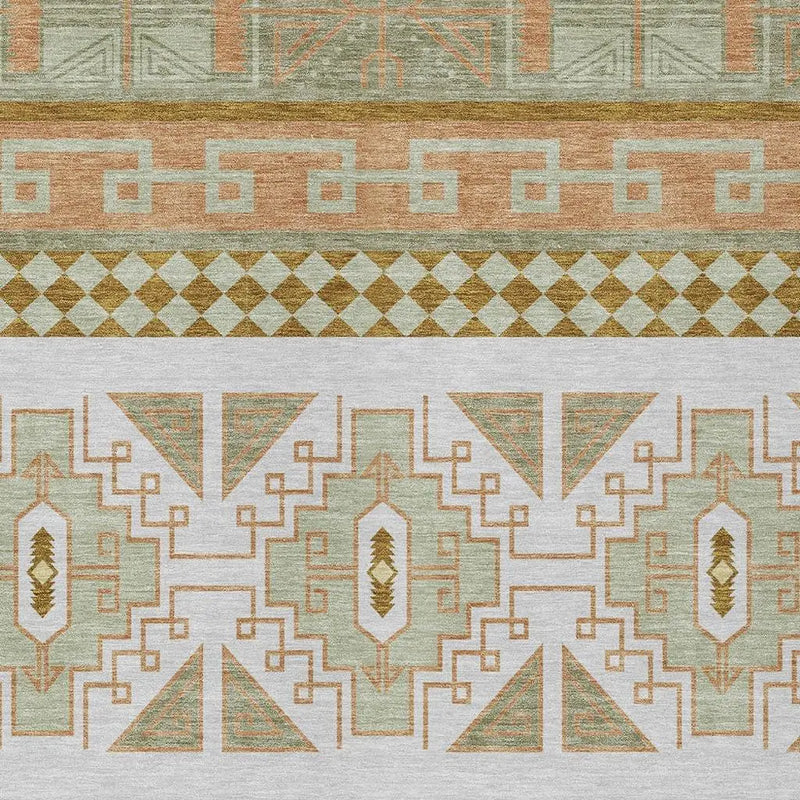 9' X 12' Green And Teal Blue Tribal Washable Indoor Outdoor Area Rug Homeroots Outdoor