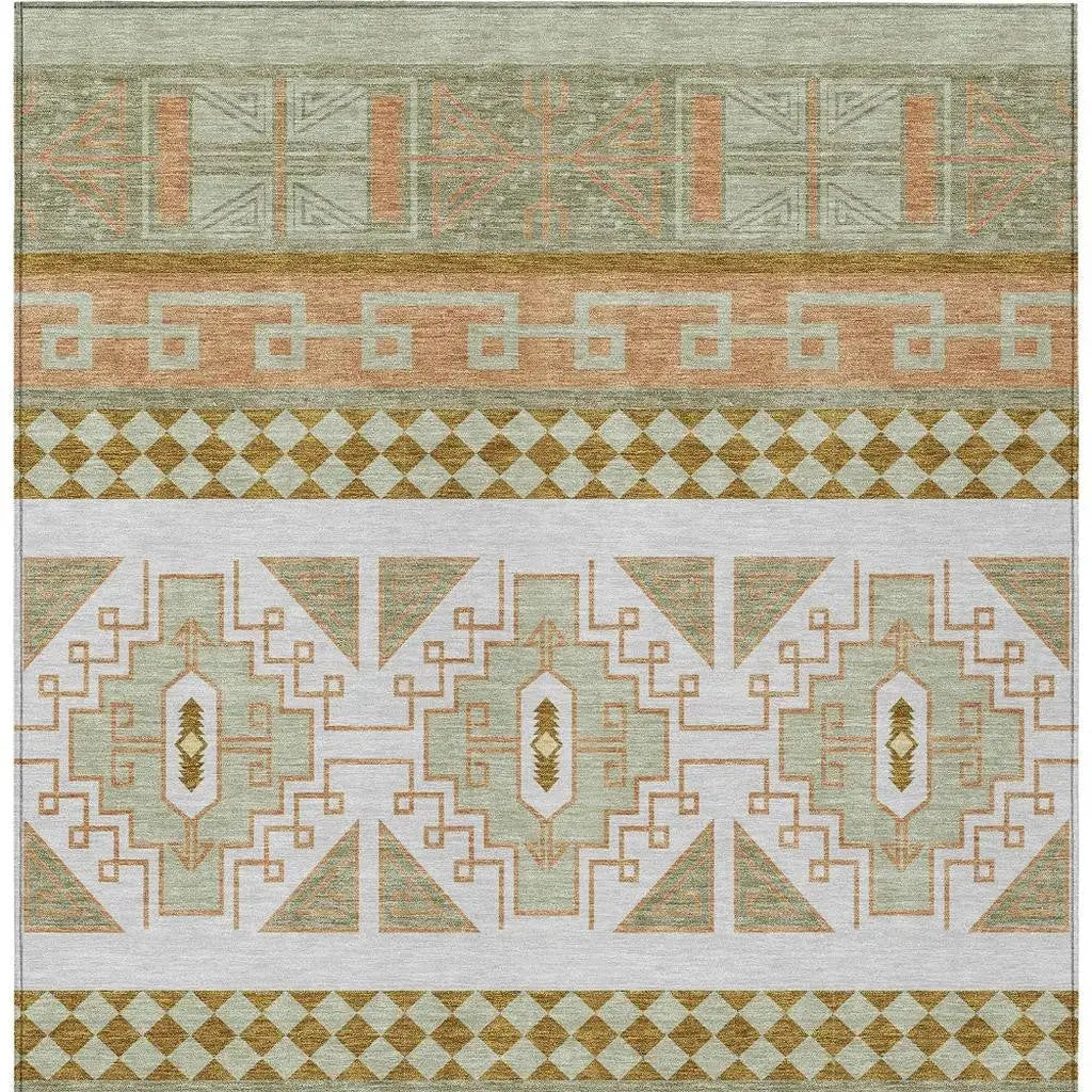 9' X 12' Green And Teal Blue Tribal Washable Indoor Outdoor Area Rug Homeroots Outdoor