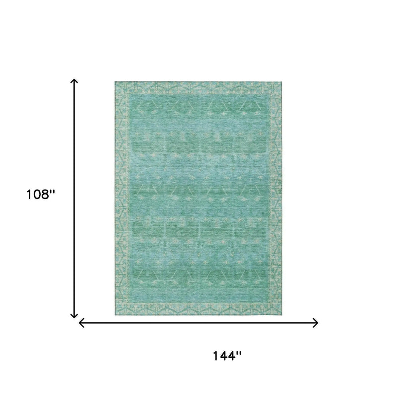 9' X 12' Green And Teal Blue Tribal Washable Indoor Outdoor Area Rug Homeroots Outdoor