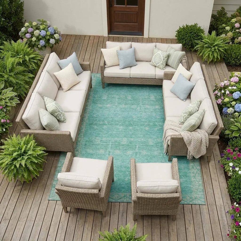 9' X 12' Green And Teal Blue Tribal Washable Indoor Outdoor Area Rug Homeroots Outdoor
