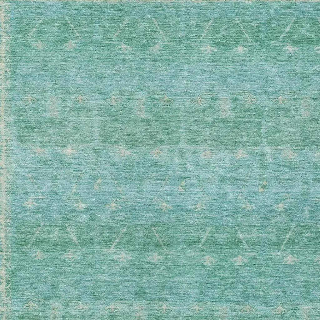 9' X 12' Green And Teal Blue Tribal Washable Indoor Outdoor Area Rug Homeroots Outdoor