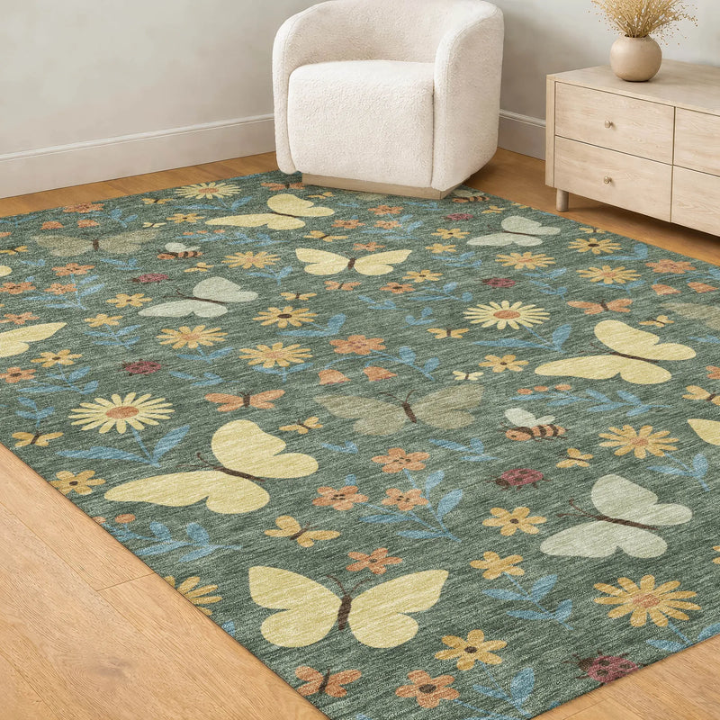 9' X 12' Green And Wheat Abstract Washable Indoor Outdoor Area Rug Homeroots Outdoor