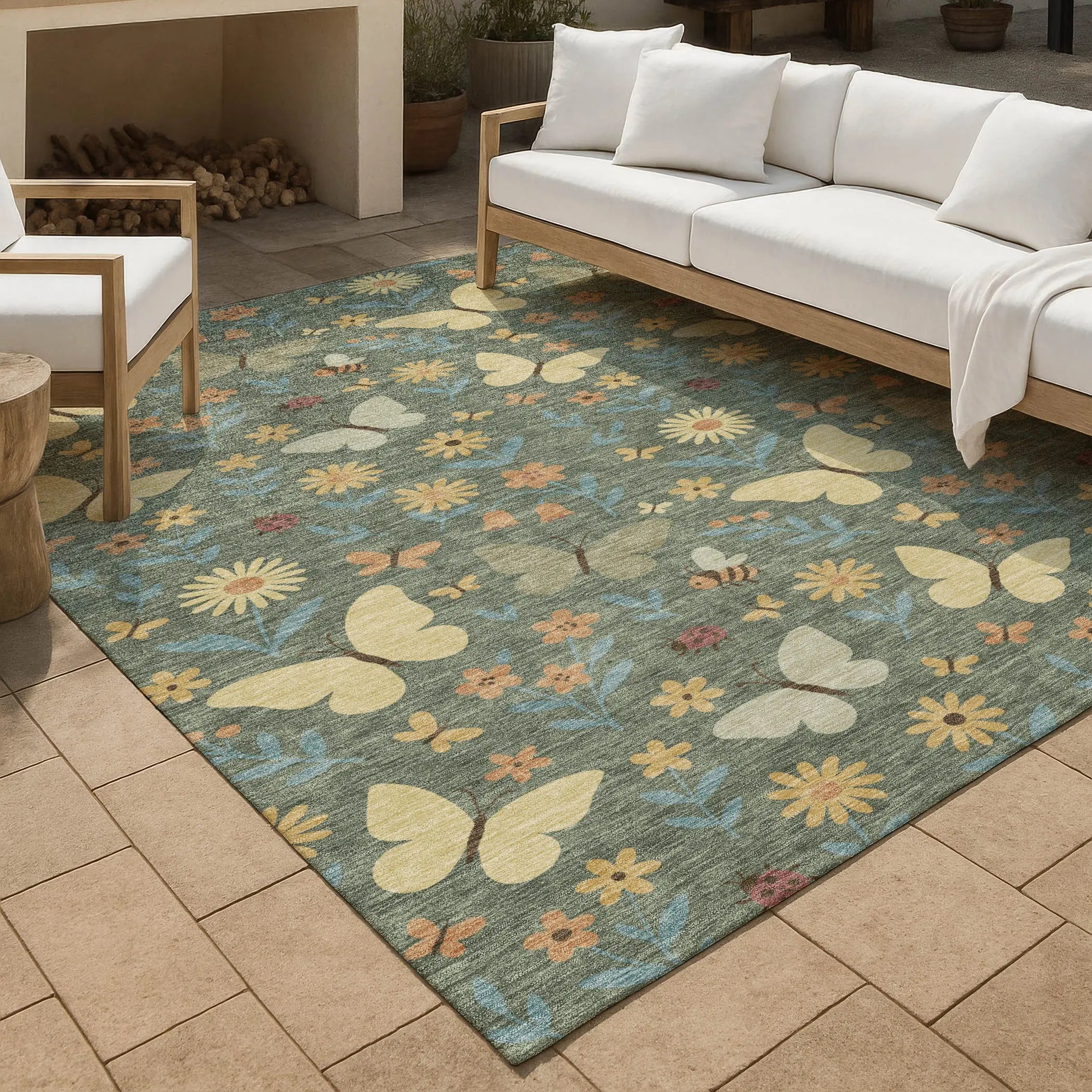 9' X 12' Green And Wheat Abstract Washable Indoor Outdoor Area Rug Homeroots Outdoor