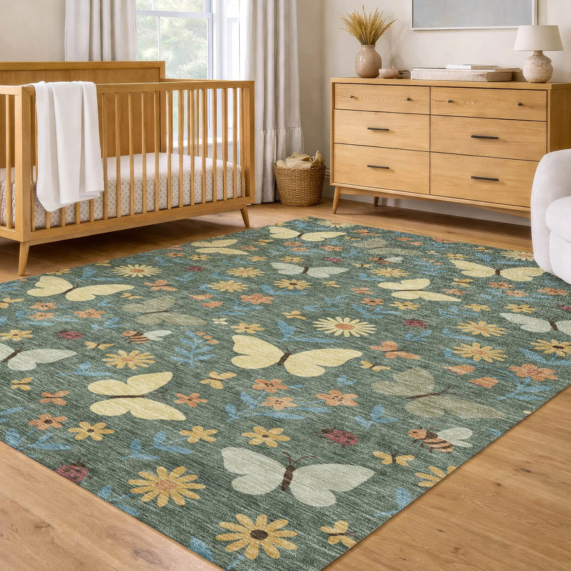 9' X 12' Green And Wheat Abstract Washable Indoor Outdoor Area Rug Homeroots Outdoor