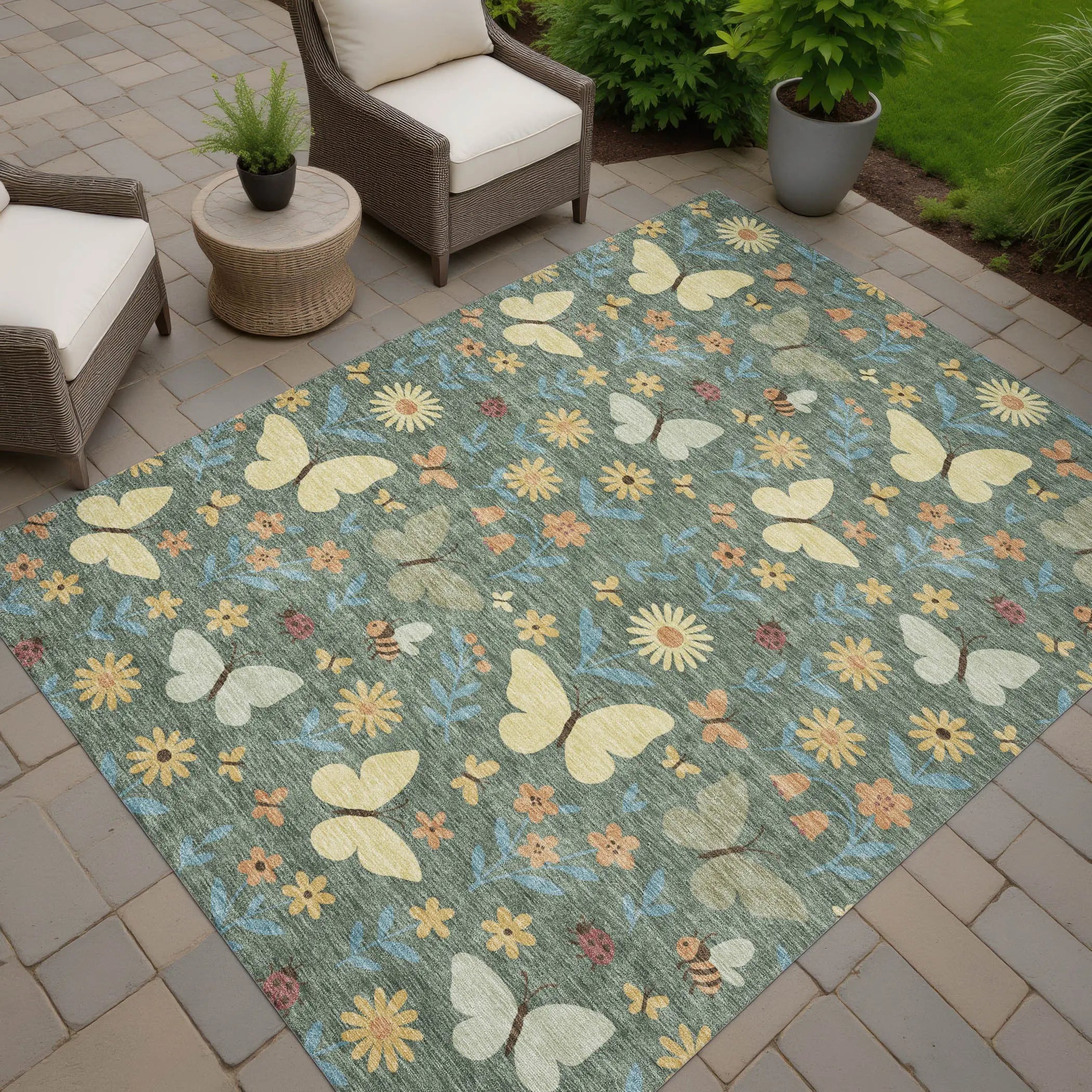 9' X 12' Green And Wheat Abstract Washable Indoor Outdoor Area Rug Homeroots Outdoor