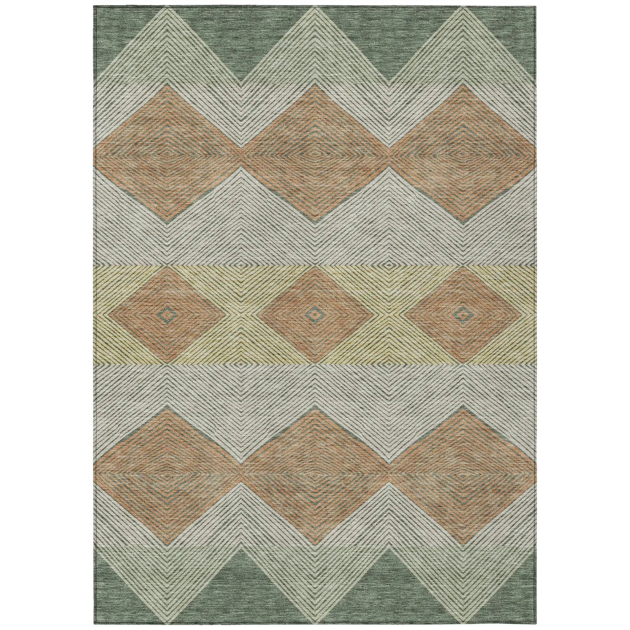 9' X 12' Green And Wheat Geometric Washable Indoor Outdoor Area Rug Homeroots Outdoor