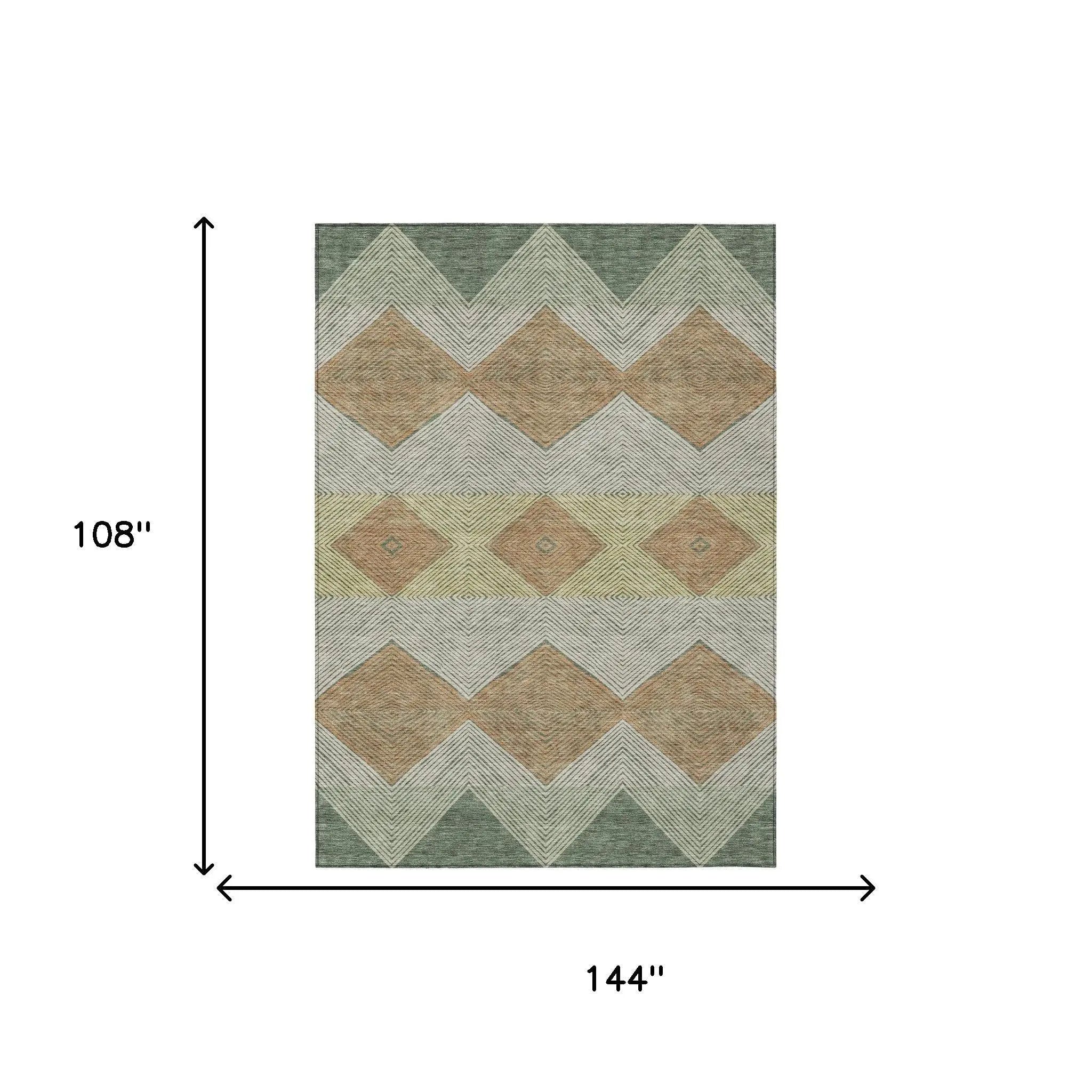 9' X 12' Green And Wheat Geometric Washable Indoor Outdoor Area Rug Homeroots Outdoor