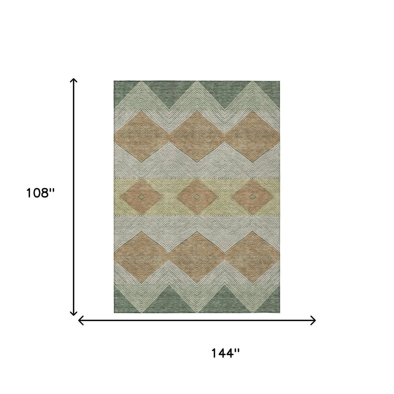 9' X 12' Green And Wheat Geometric Washable Indoor Outdoor Area Rug Homeroots Outdoor