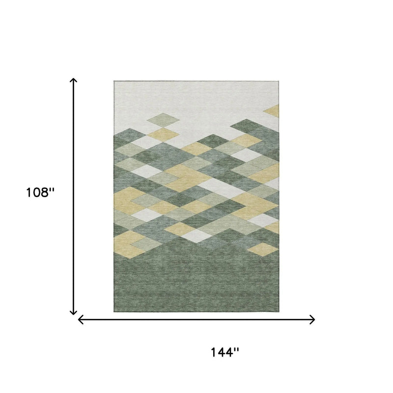 9' X 12' Green And Wheat Geometric Washable Indoor Outdoor Area Rug Homeroots Outdoor