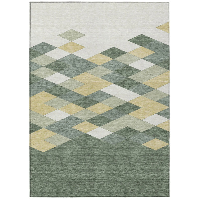 9' X 12' Green And Wheat Geometric Washable Indoor Outdoor Area Rug Homeroots Outdoor