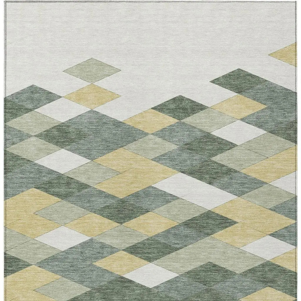 9' X 12' Green And Wheat Geometric Washable Indoor Outdoor Area Rug Homeroots Outdoor