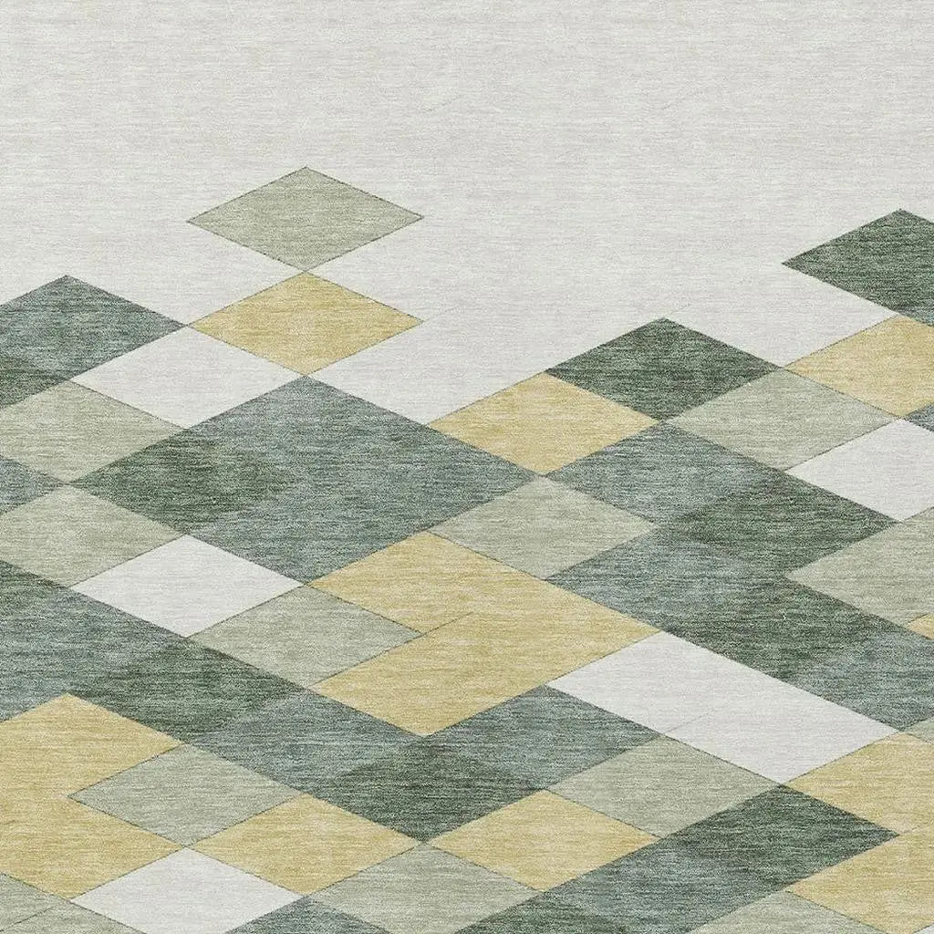 9' X 12' Green And Wheat Geometric Washable Indoor Outdoor Area Rug Homeroots Outdoor
