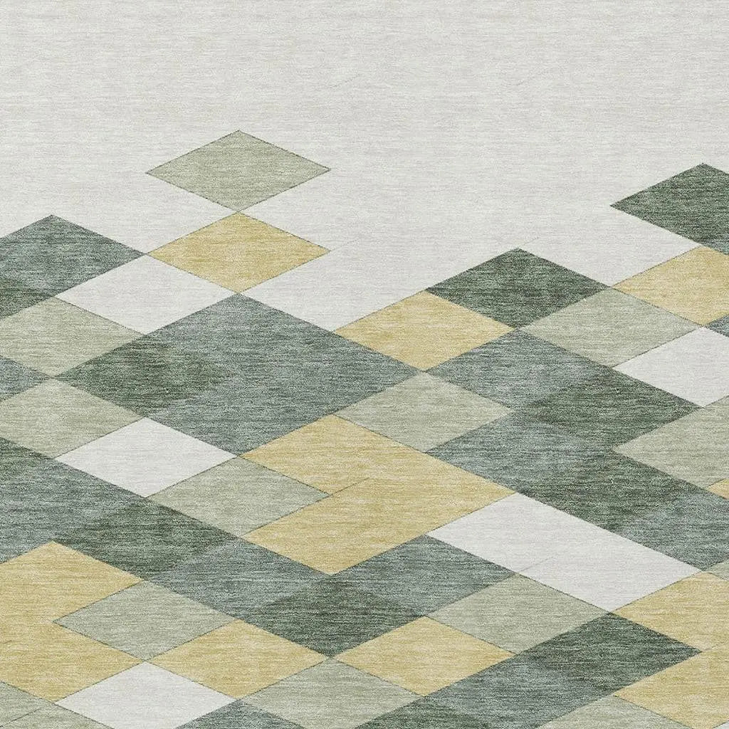 9' X 12' Green And Wheat Geometric Washable Indoor Outdoor Area Rug Homeroots Outdoor