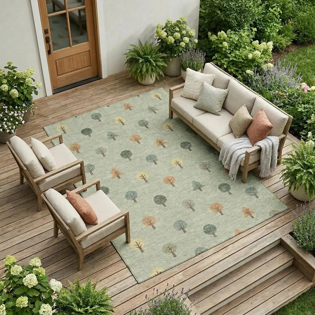 9' X 12' Green And Wheat Geometric Washable Indoor Outdoor Area Rug Homeroots Outdoor